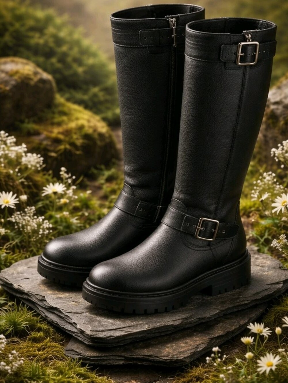 Sun + Stone NEW IN BOX! Black Moto Buckle Boots Size 5